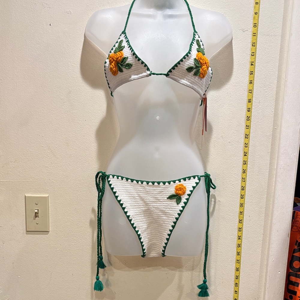 RHODE White and Green Bikini with Orange Accents